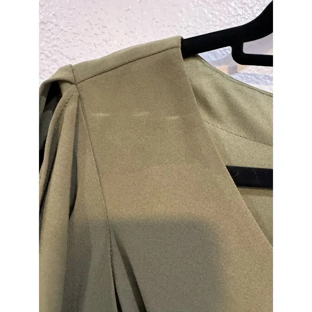 IEENA for MAC DUGGAL Dress $378 FLAW Flounce Sleeve Midi Dress Olive Size 4 - Picture 4 of 12